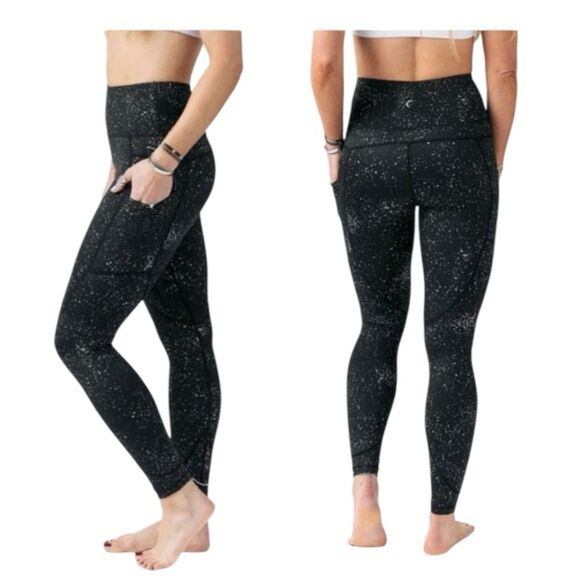 Ziya Active Black Reflected Spotted Spandex Leggings 7/8 Size 4 - Picture 2 of 11